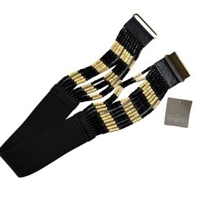 NWT Anthropologie by Linea Pelle Brown Wooden Bead Stretch Cinch Belt 2.5" Small